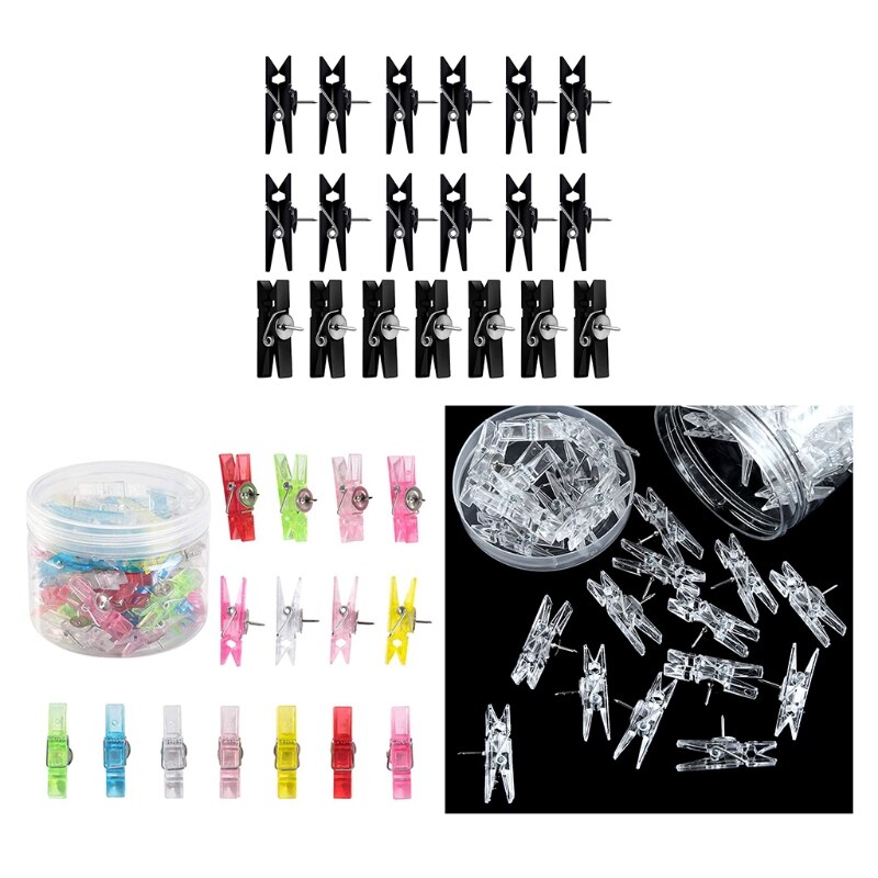 Chinchetas de plástico transparente 20 piezas 594F, chinchetas decorativas tipo Clip, para foto, para el pulgar, tablones de mensajes escolares