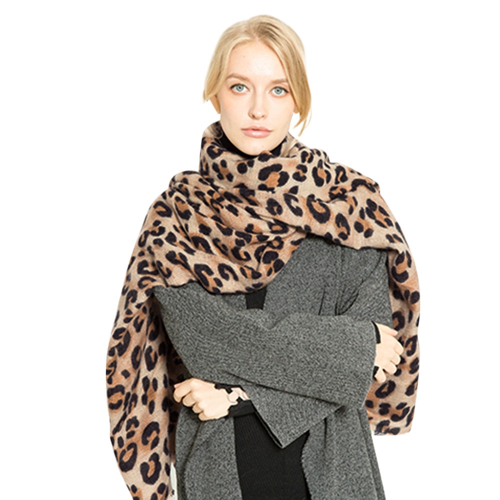 Große Größe Kaschmir Schal Frauen Winter Warm Leopard Gedruckt Schal Lange Weiche Schals Und Stolen Grundlegende Warp # RN