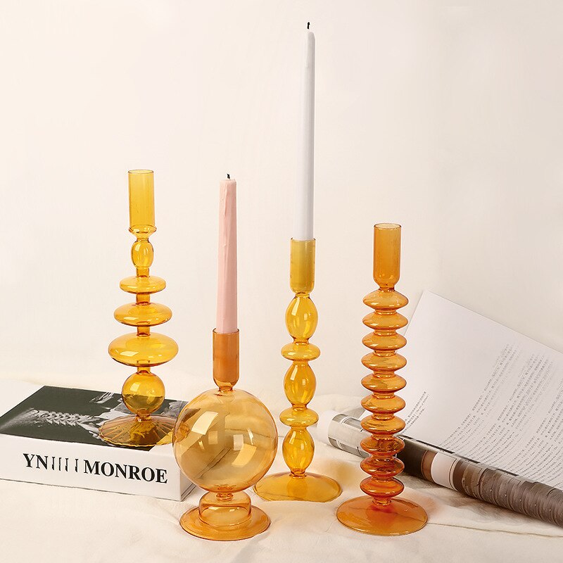 Nordic Oranje Glas Taper Kaarshouder Home Decor Wedding Party Diner Bij Kaarslicht Decoratie Woonkamer Kandelaar