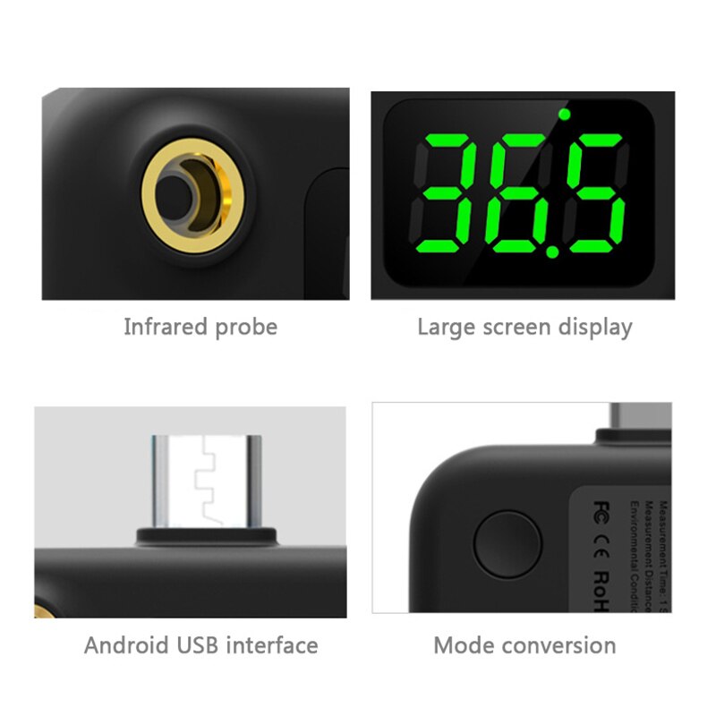 Portable Cell Phone Thermometer USB Thermometer With LED Display Body Temperature Measurement Instrument For Android Phone