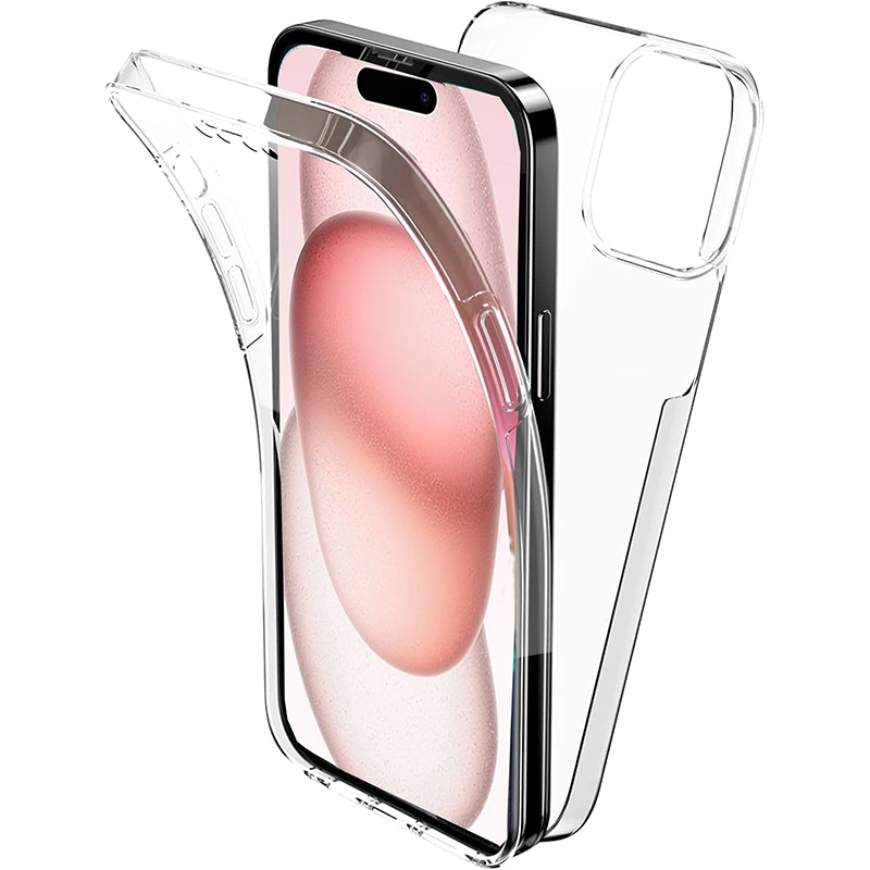 360 ° Funda de teléfono de cuerpo completo para iPhone 16, 15, 14, 13, 12, 11 Pro Max Mini Plus, cubierta dura híbrida transparente, Funda suave de silicona
