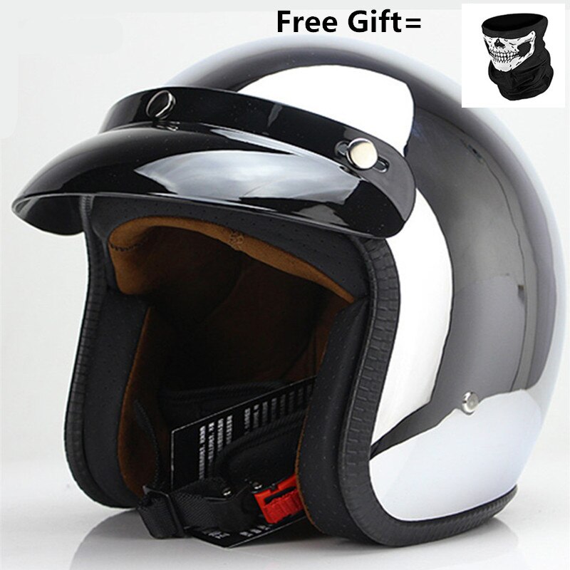 Open-face Helmets Mirror Silver Chrome Vespa Open Face Motorcycle Motorbike Helmet Retro Moto Helmets Dot,helmet Bubble M: helmet / XXL
