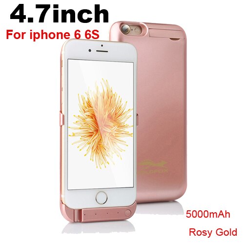 Battery Charger Case For iPhone 6 6 Plus 5000/8000mAh Backup Power Bank For iPhone 6 6s Portable External Battery Powerbank Case: Rosy Gold for i6 i6s