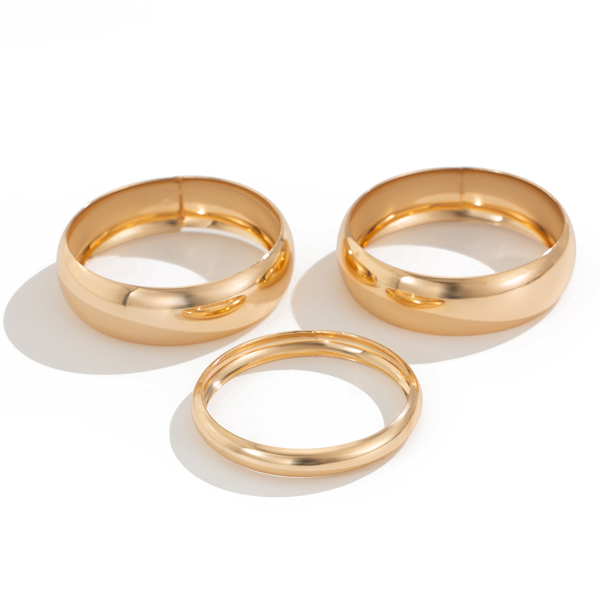 KunJoe 3 unids/set de brazaletes grandes redondos lisos para mujeres Punk Heavy Metal 6,5 cm de ancho pulseras joyería de mano de Color dorado