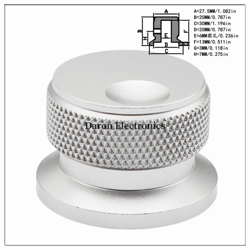 Bouton solide en alliage d'aluminium de couleur, capuchon de bouton de potentiomètre 30x20, capuchon de réglage rotatif pour instrument d'appareil ménager: Argent