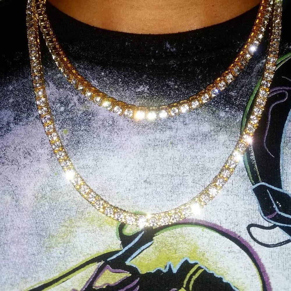 Guld sølv farve hiphop kæde halskæde luksus cz iset ud cubanske rhinestone tennis hip hop halskæde til mænd smykker