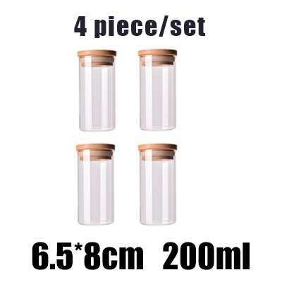 Kitchen Food Storage Transparent Glass Jars with Bamboo Cover Sealed Cans Bottles Spice Jars Candy Box Kitchen Storage Can: 4PCSY1