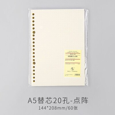Libreta A5 de 20 agujeros B5 con 26 agujeros, recargas de papel, diario en espiral, páginas internas, cuadrícula punteada, cubierta con espiral Cornell PP en blanco: A5 dotted