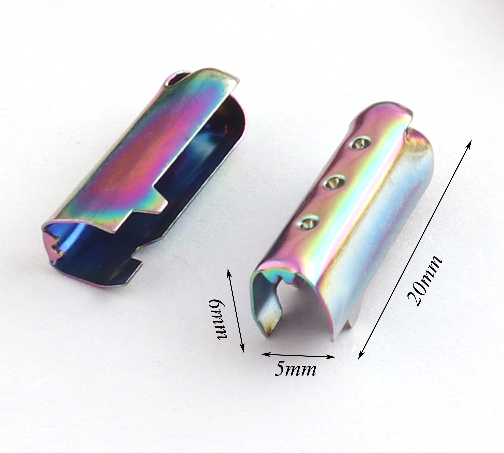 50pcs Rainbow Ribbon End Clamps Cord Crimp End Crimp Fasteners Ribbon Crimp Cord End Ribbon End Caps 20*6*5mm