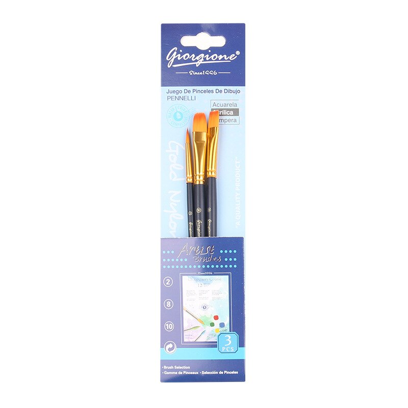 Juego de pinceles de Pintura Giorgione de nailon, Pincel plano Para Pintura al óleo, Pintura a Color agua, pinceles Para Pintura, suministros de arte: 3pcs