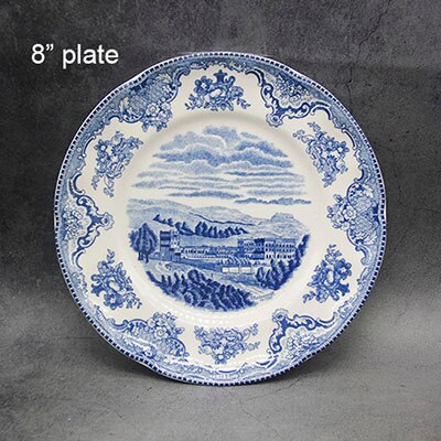 The Blue Britain Castles Dinner Set European Style Dinner Ware Ceramic Breakfast Plate Beef Dishes Dessert Dish Soup Bowl: 8 inch plate