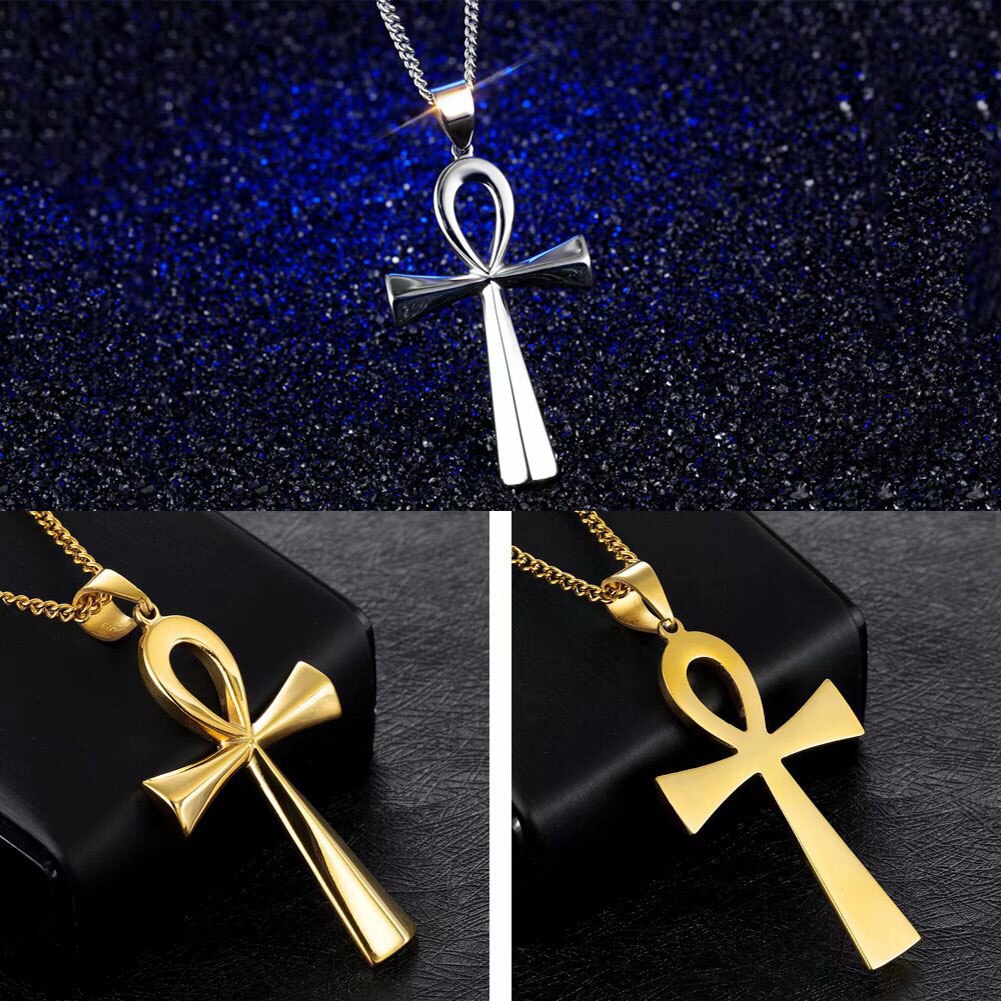 Amulett anheng egyptisk ankh krusifiks halskjeder anheng rustfritt stål symbol på livet kors halskjeder smykker kjeder