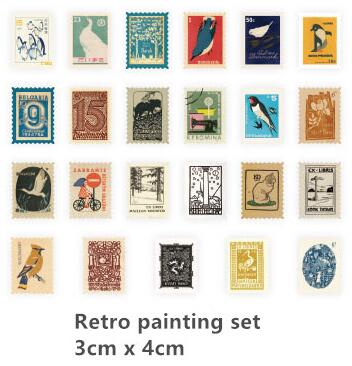 46pcs/pack Museum Series Journal Decorative Stickers Scrapbooking Stick Label Diary Album Stationery Retro Stamp Plant Sticker: Retro Painting Set