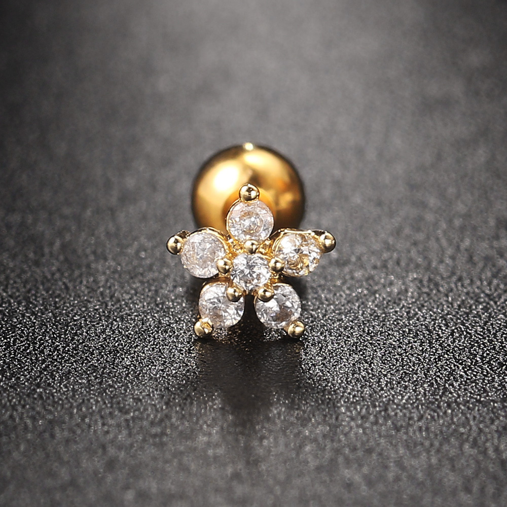 Sexy Flower Zircon Ear Piercing Stud Earring Helix Tragus Piercing for Girl Women Stainless Steel Snug Lobe Cartilage Jewelry