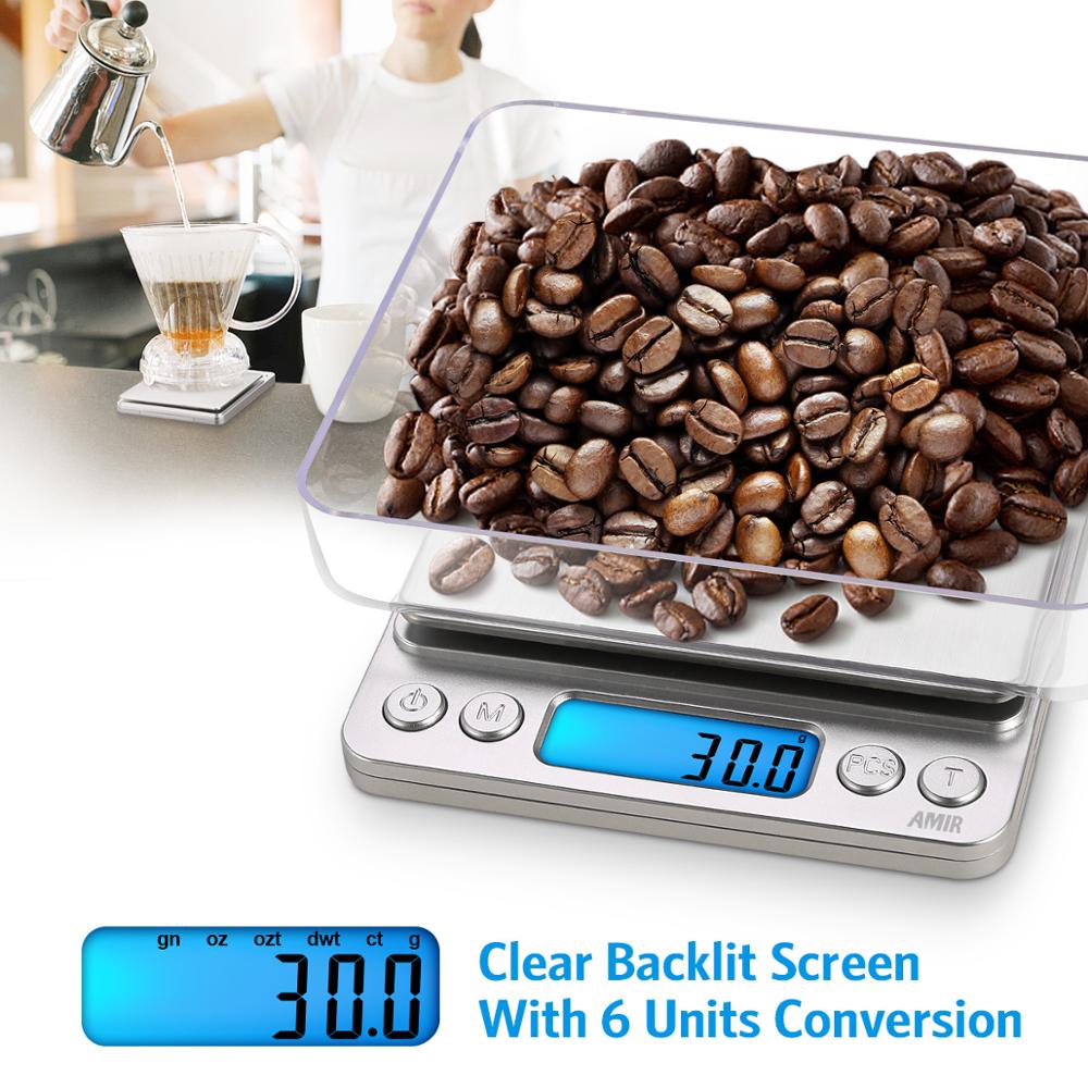 AMIR-báscula Digital de 3kg/0,1g para cocina, minibáscula de bolsillo para comida, joyería de acero inoxidable con pantalla LCD retroiluminada