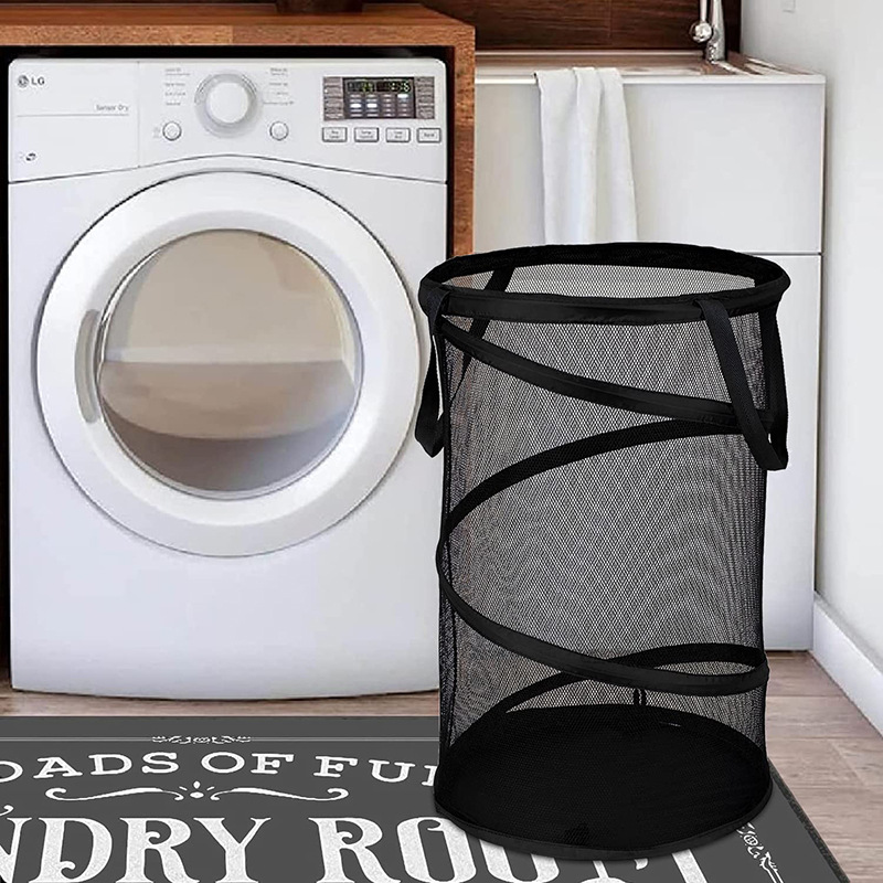 High Cylindrical Folding Laundry Basket Mesh Basket Household Large Capacity Package Multi Functional and Durable