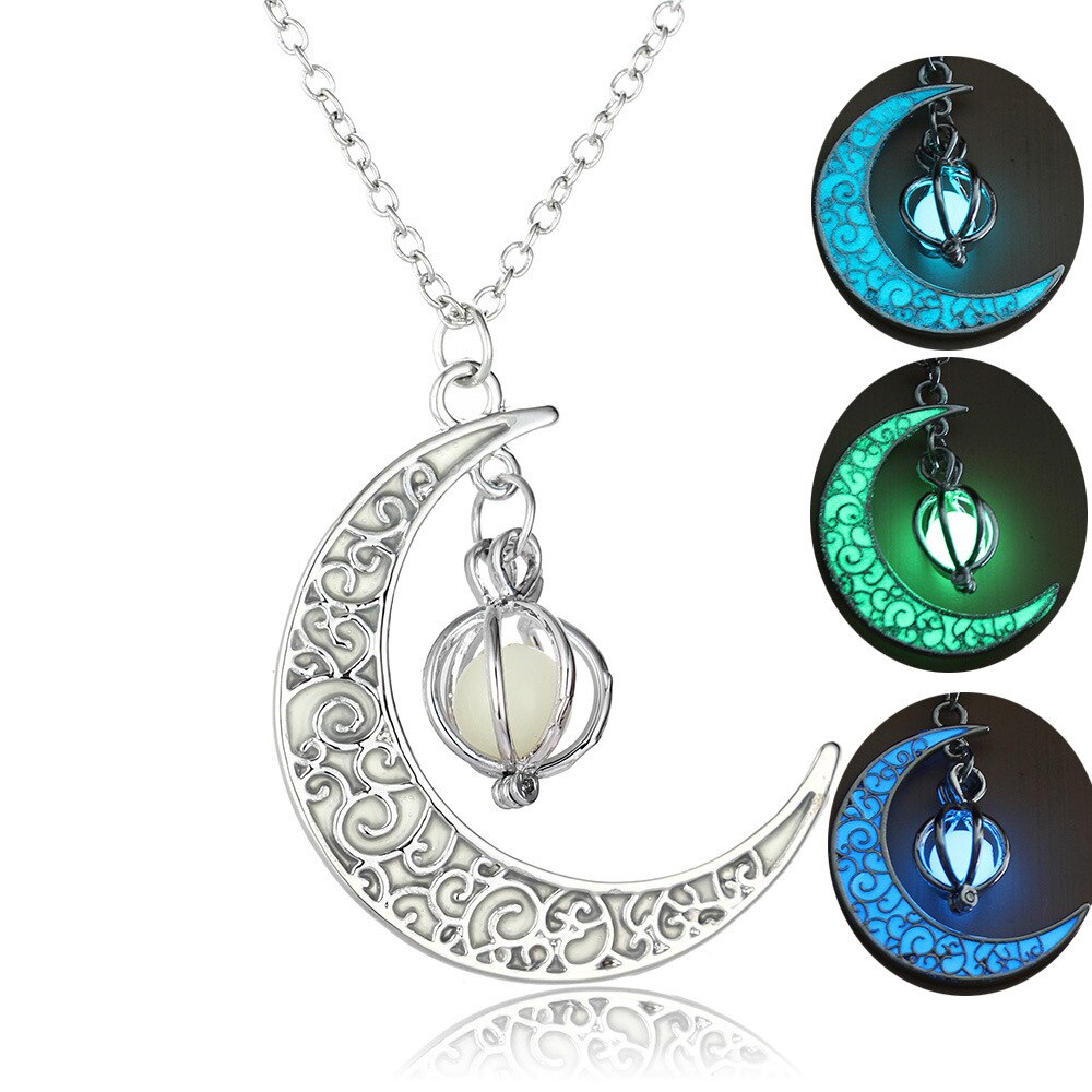personnalité créative femmes lumineux lune citrouille collier pendentif charme bijoux pour Halloween brillant pierre