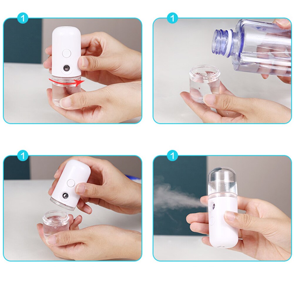Nanomist Handheld Facial Humidifier Mist Steamer Portable Handheld Cool Mist Facial Humidifier Steamer Hydrating Beauty Device