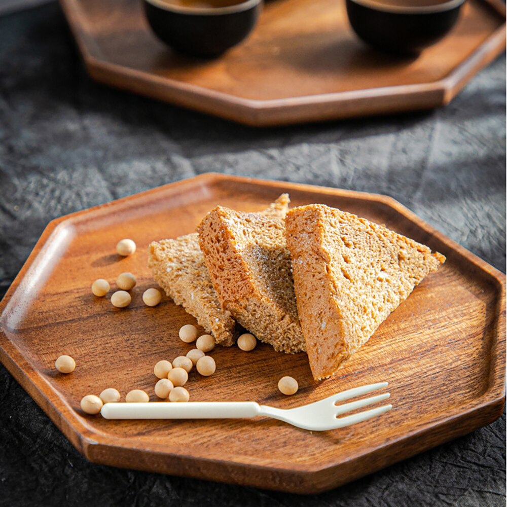 Acacia Houten Achthoek Vierkante Dienblad Thee Cup Schotel Trays Dessert Salade Fruit Pallet Steak Plaat Voor Keuken Eten Platen