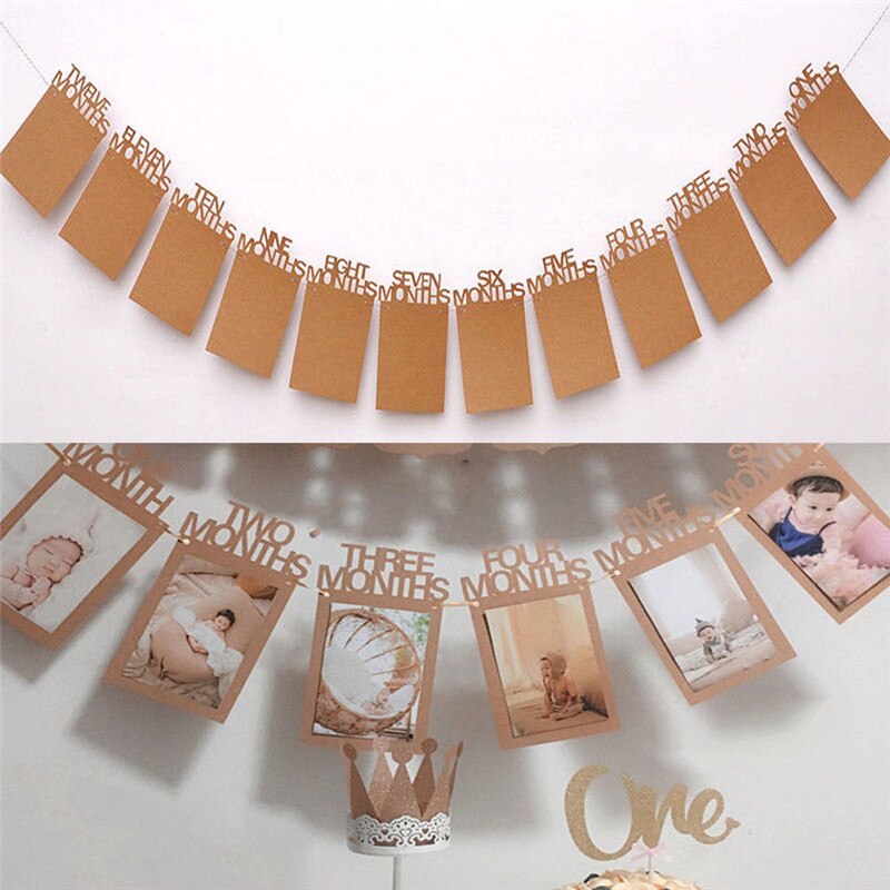 12 stuks verjaardagsfoto's van baby's, banner, babyfoto van 1-12 maanden, slinger, decoratie voor verjaardagsfeestjes: Default Title