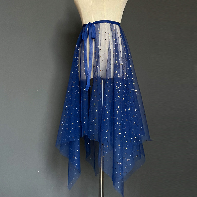Gonna da donna in rete con stelle a rete glitter irregolari Gonna da balletto monopezzo Gonna lunga in tulle a vita alta Spettacolo di danza cosplay: nero