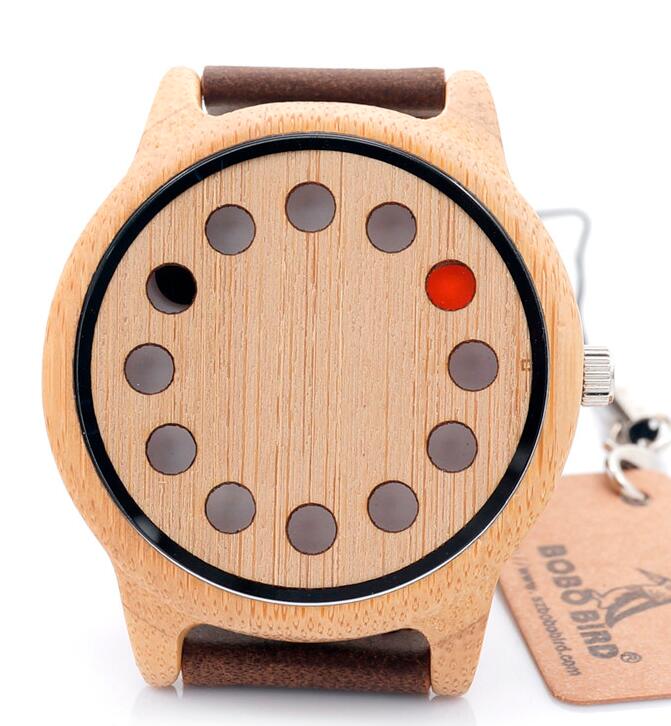 BOBO VOGEL Milieuvriendelijke Houten Horloge Heren Top Luxe Unieke Gaten Lederen Quartz Horloge met Lederen Band