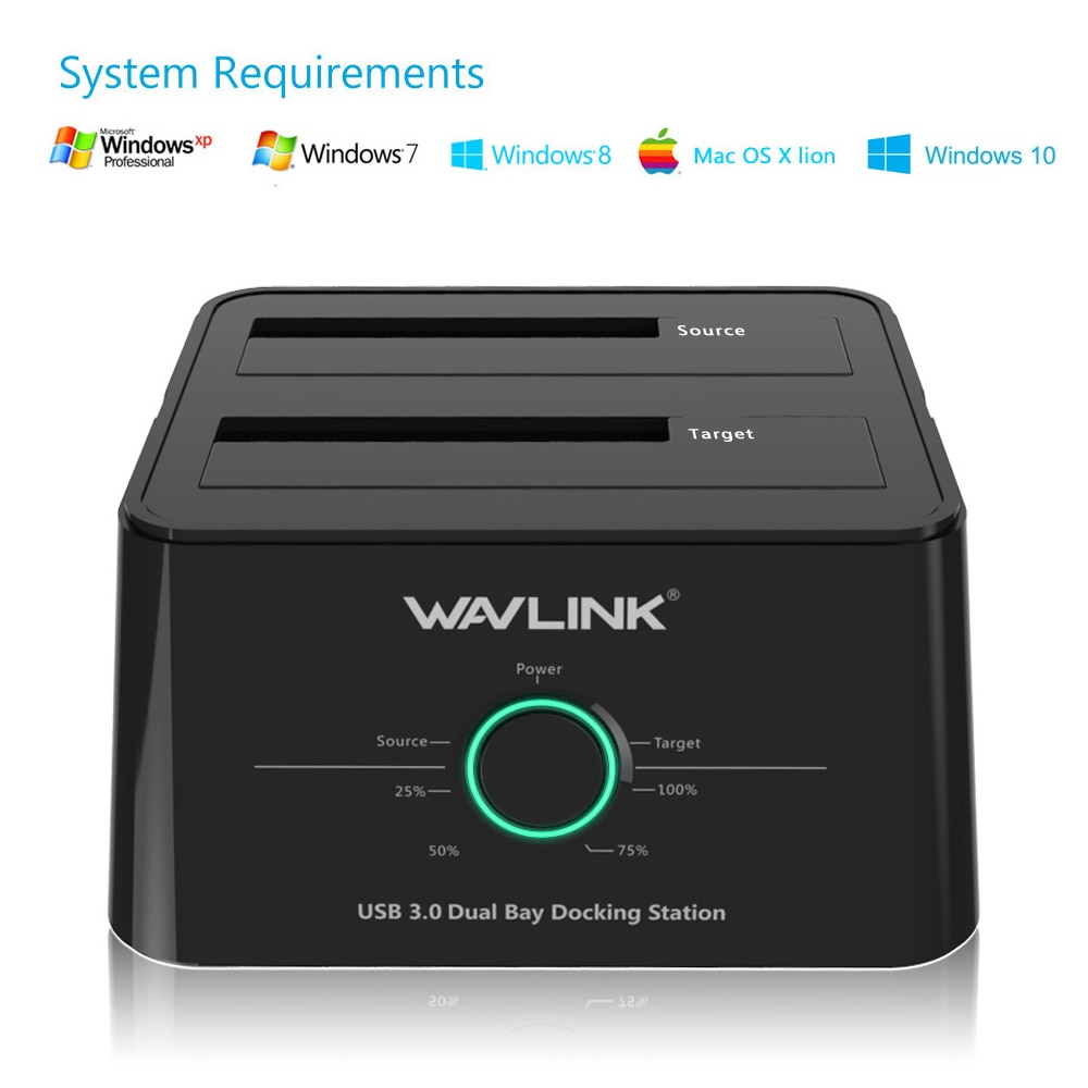 Wavlink 2.5"3.5" USB 3.0 SATA External Hard Drive Docking Station Dual Bay External Hard Drive Enclosure For 2*8 TB HDD SSD CASE