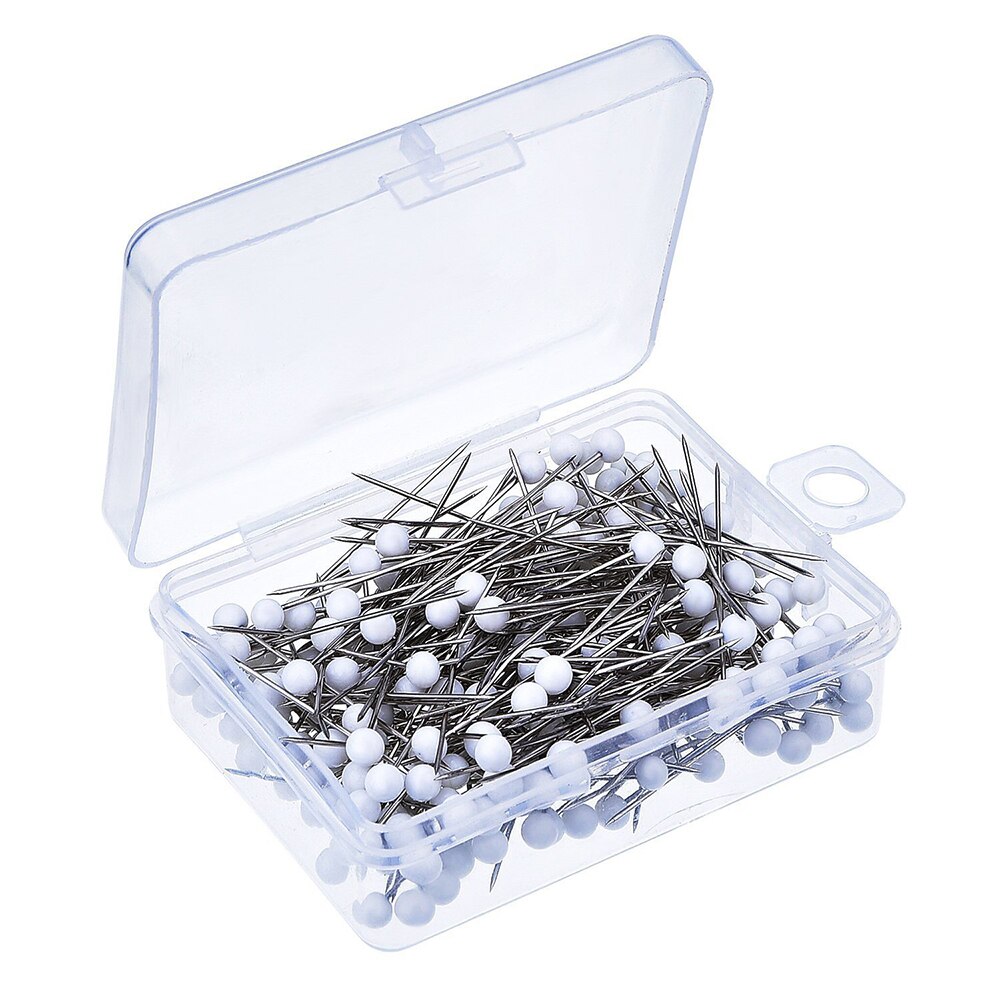 Unid/caja de agujas de coser de , cabeza de cristal coloreada, aguja de punto, agujas de costura, alfileres de seguridad DIY fijos, 100: Blanco