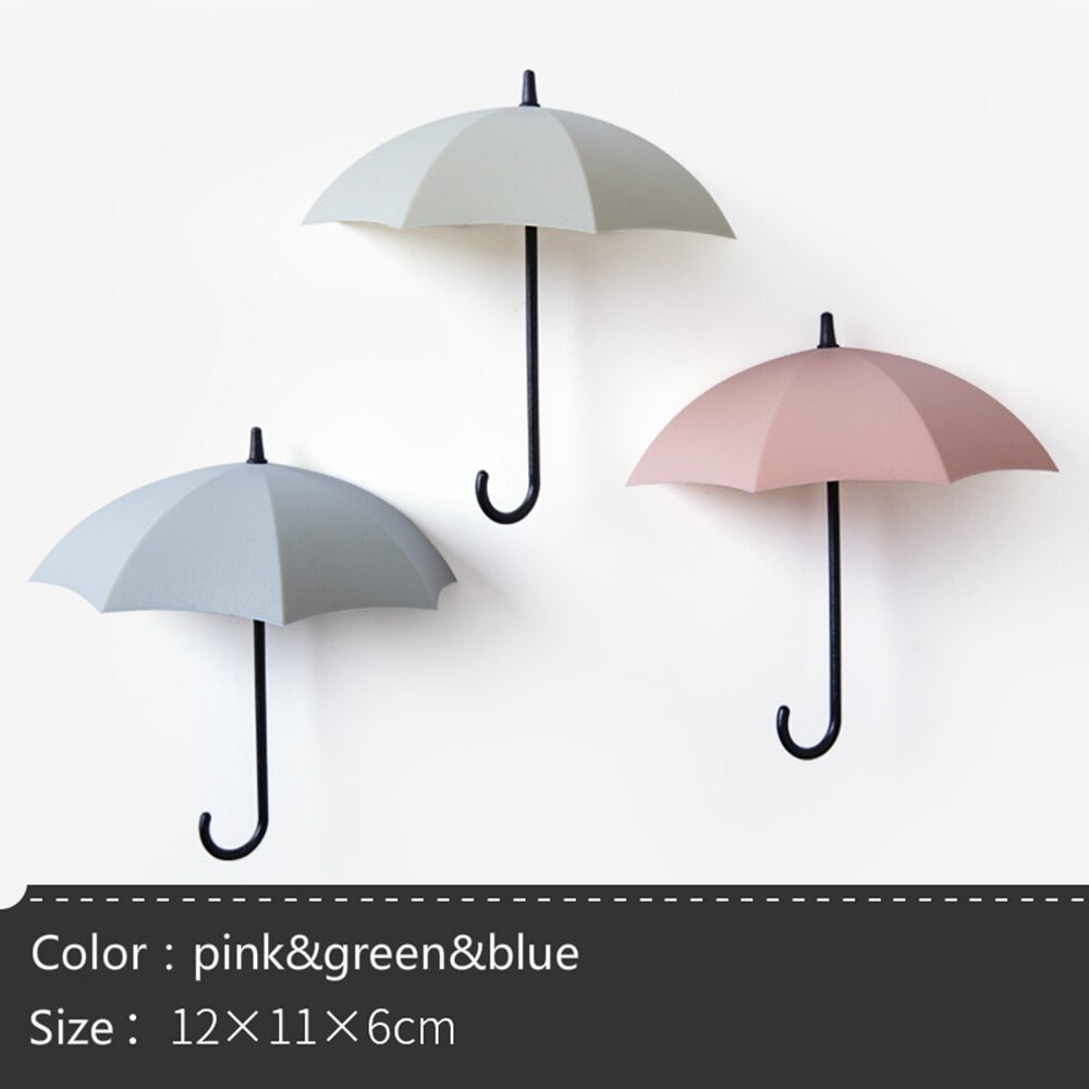 3 stk / sæt selvklæbende køkkenkroge sød paraply vægbøjle vægindretning tøj frakke hat bøjle gadget: 1
