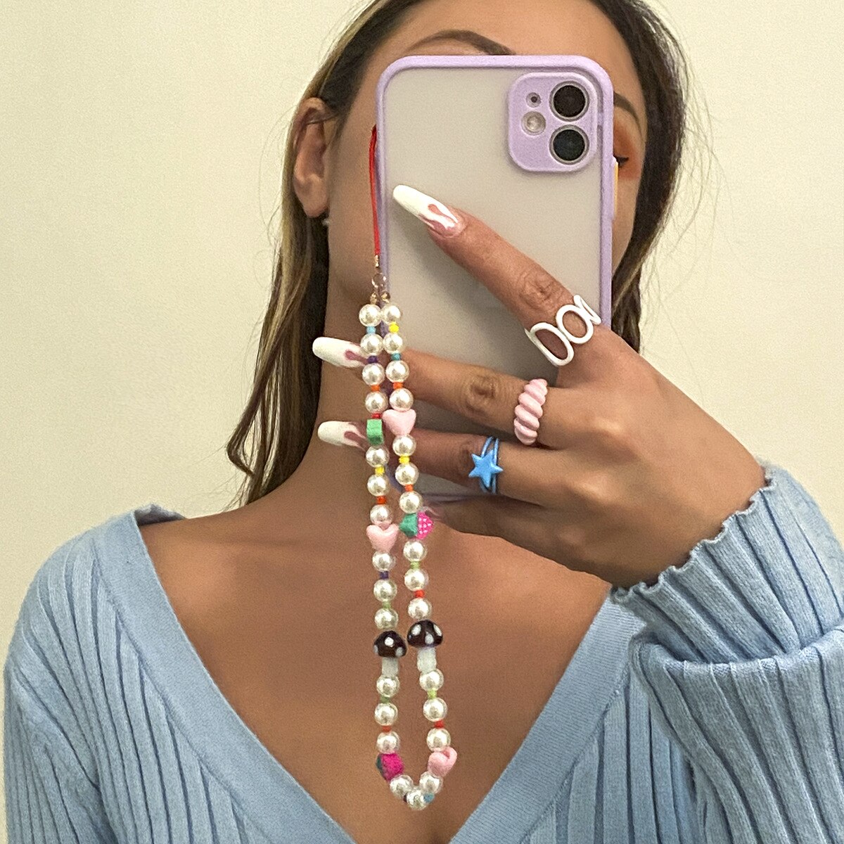 Unique Chain For Phone Mobile Straps Hand Made Charm Pearls Women Telephone Jewelry Beads Anti-Lost Lanyard Phone Accessories