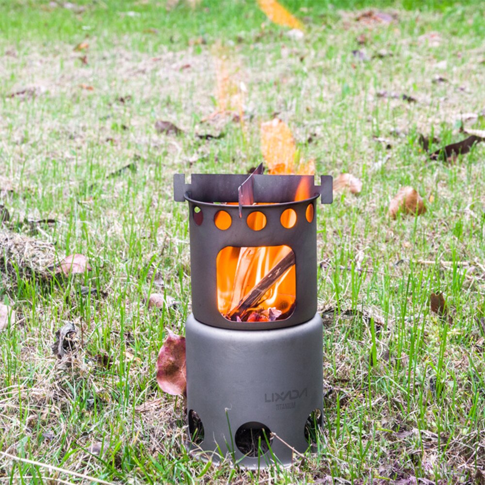 Lixada bærbar camping brændeovn foldning letvægts titanium træ brændende backpacking komfur til udendørs vandreture madlavning picnic