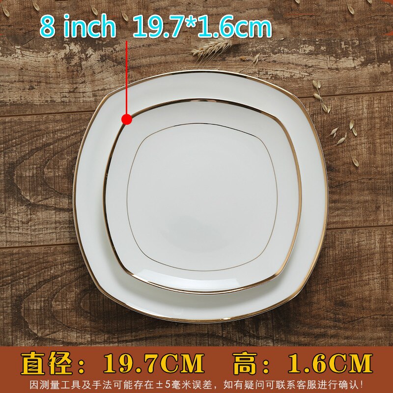 Keramisk tallerken gylden side ben porcelæn firkantede tallerkener bøf tallerken hvidguld stregplade serverer tallerkener: 8 tommer