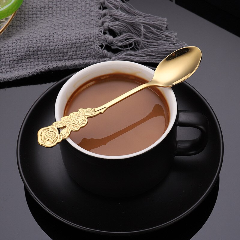 Kitchen Gadgets Ice Cream Tea Spoons Stainless Steel Cute Stirring Spoon Coffee Spoon Rose Colorful Dining Bar Tools Accessories