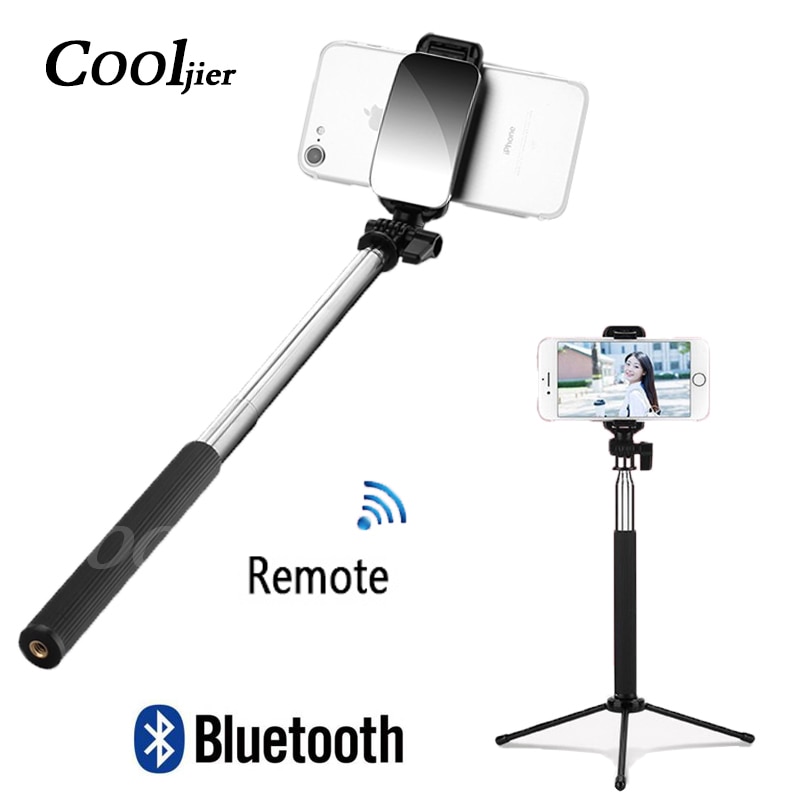 Cooljier Draadloze Afstandsbediening Bluetooth Selfie Stick Met Mini Statief En Spiegel Voor Iphone Samsung Huawei Android