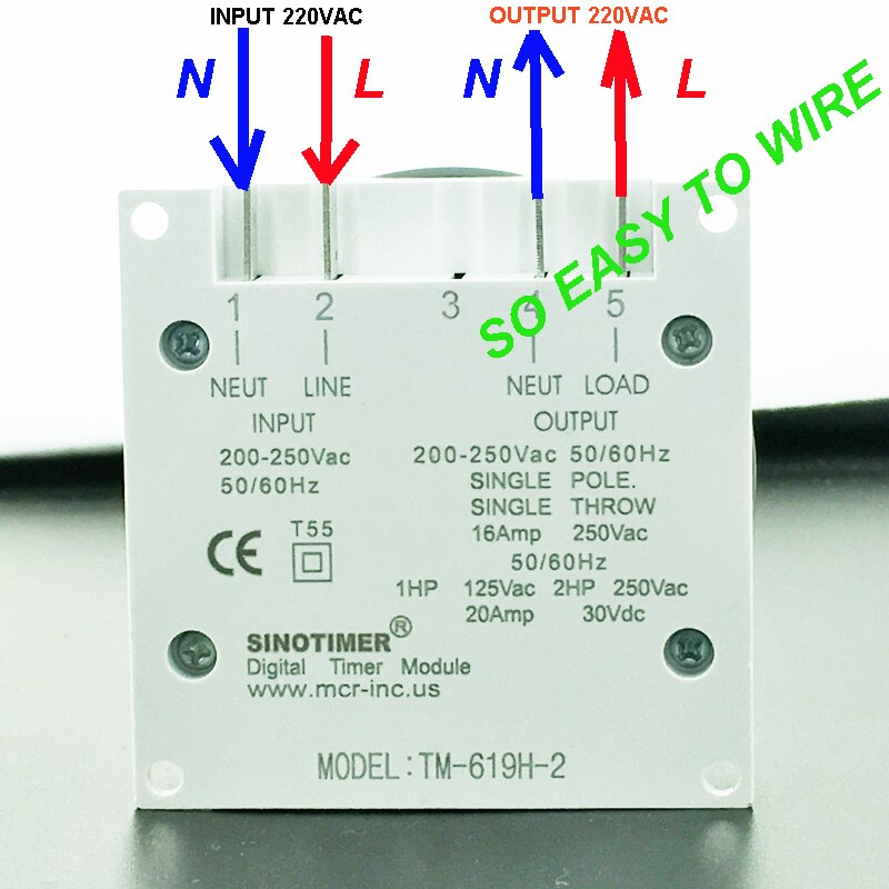 TM619 AC 220V 230V 240V Digital Timer 7 Days Programmable Time Switch Relay with UL listed relay 16A, easy wiring,with flap.