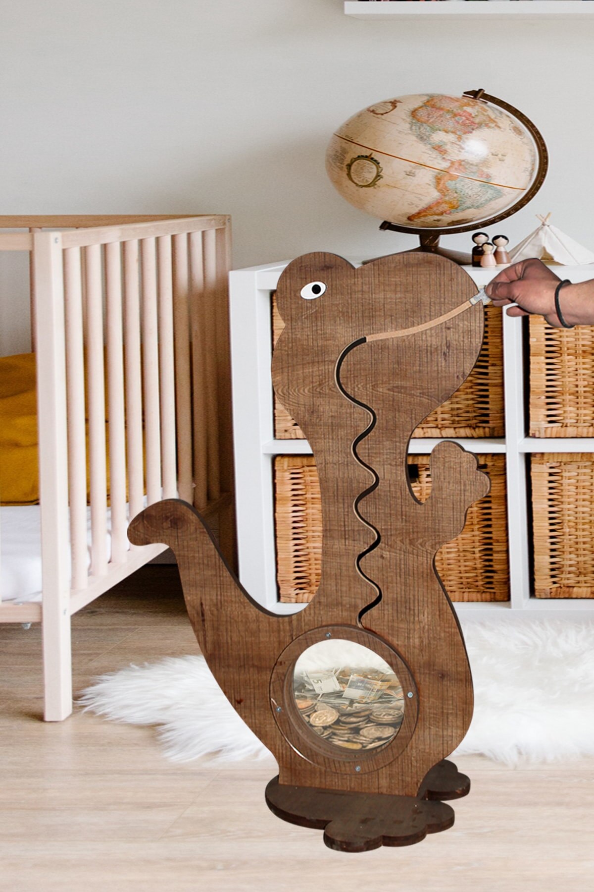 Wooden Dinosaur Paper and Coin Piggy Banks