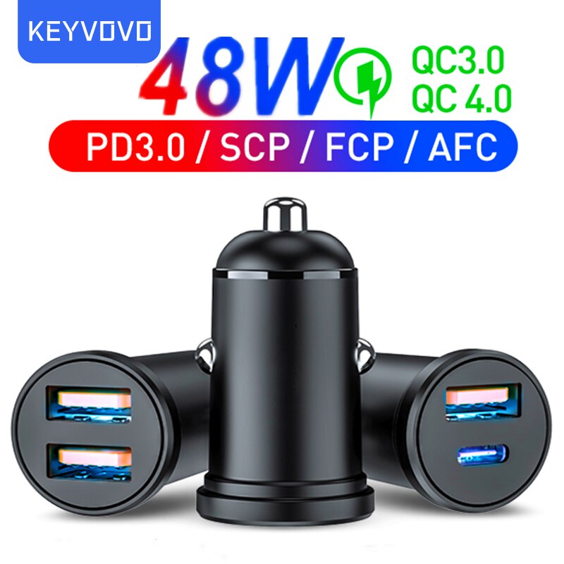 Mini usb car charger, fast charging 48w 4,0 pd qc 3,0 charging charger for iphone 12 11 huawei xiaomi mi type-c mobile phone