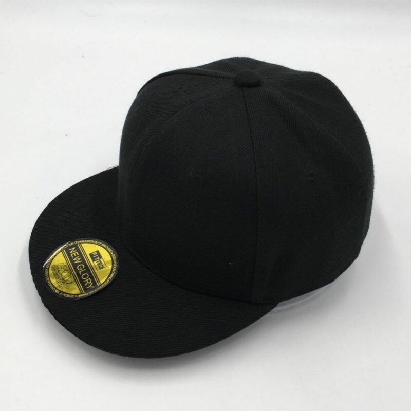 Hip hop caps for barn, solid justerbar baseballcaps med flat brem tilfeldig utendørs blank golf snapback-lue for barn: Svart