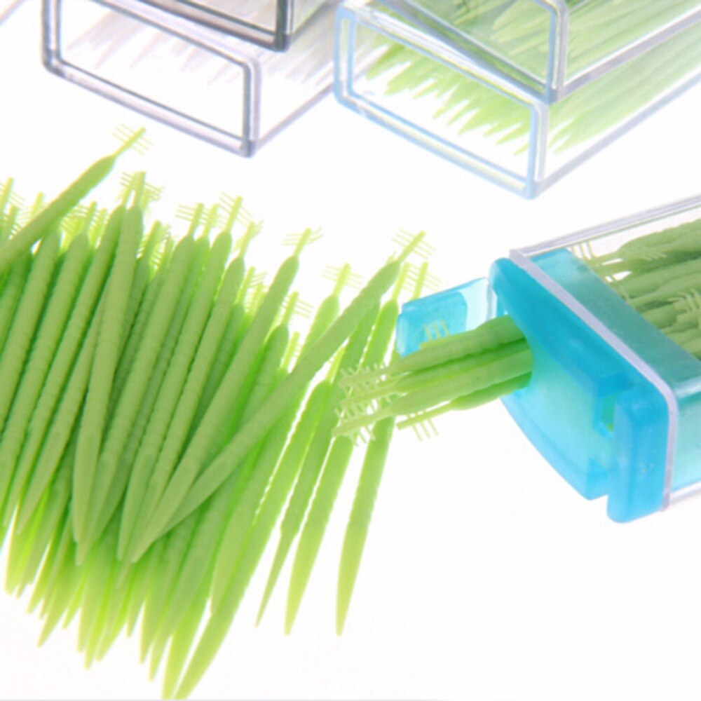 50 Stks/pak 2 Manier Oral Dental Plastic Tooth Pick Interdentale Borstel Tandenstokers Met Draagbare Case Kleur Willekeurige