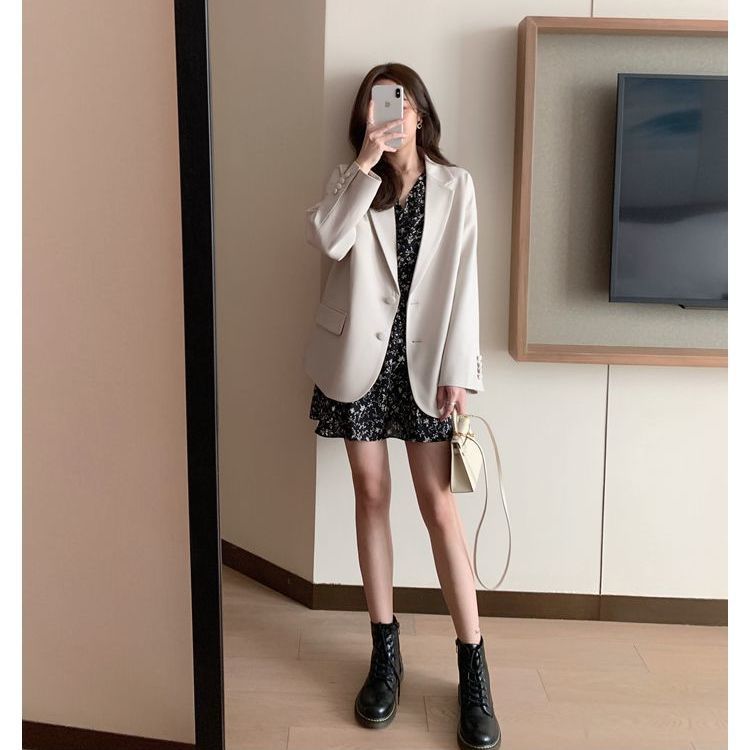 nie-główny nurt smażony garnitur uliczny, żeńnarty jesienno-zimowy koreańnarty luźny kombinezon kurtka krótka sukienka kwiatowa [dostawa w ciągu