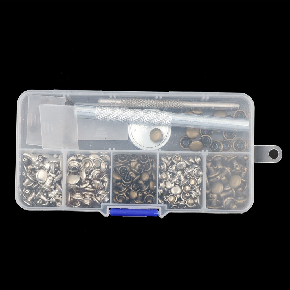 120 Set Metal Single Silver Bronze Rivets with Fixing Tool Kit Leather Repairing Rivets Tubular For Belts