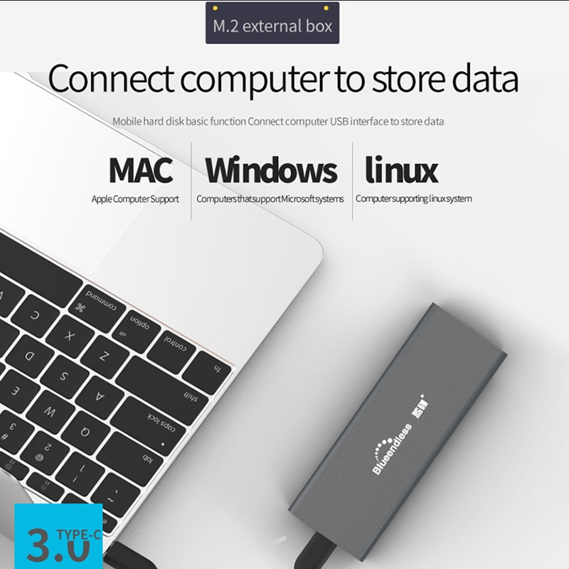 Product Aluminum M.2 Ssd Case Portable Hard Disk Msata to Usb Type C Msata Case 2242/2260/2280 Hard Drive Msata Enclosure