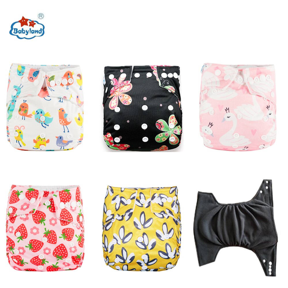 Fralda Ecologica Babyland Eco-Friendly Bamboo Charcoal Diapers 5pcs/set Washable Baby Nappy Pocket Diapers Covers For 3-15KG: Girl E Model