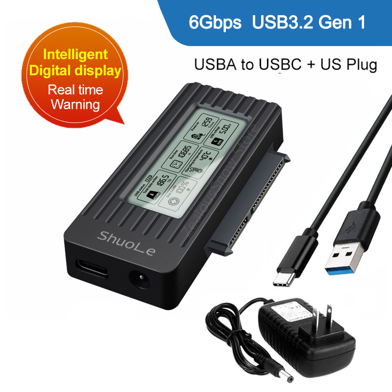 USB 3.2 3.0 to SATA III Adapter Converter Cable Digital display Case for 2.5/3.5-Inch SSD HDD Hard Drive External for Laptop PC: Silver