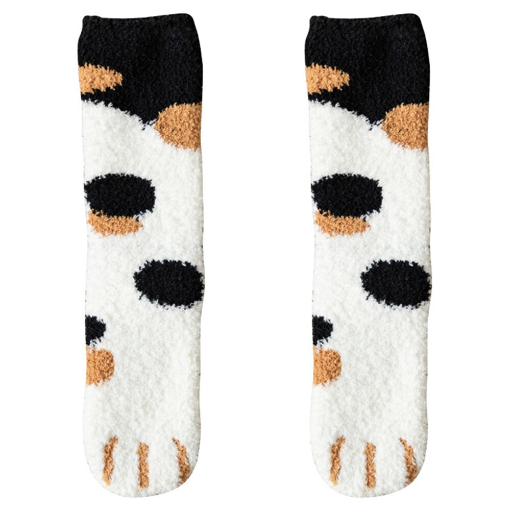 Women Plush Fleece Socks Cartoon Cat Claws Thickened Autumn Winter Warm Socks WHShopping: 1 Pair D