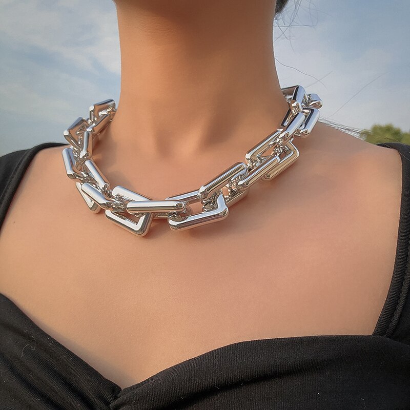 Punk Miami Cuban Choker Necklace Collar Statement Hip Hop Big Chunky Aluminum Gold Color Thick Chain Necklace Women Jewelry: Silver 148