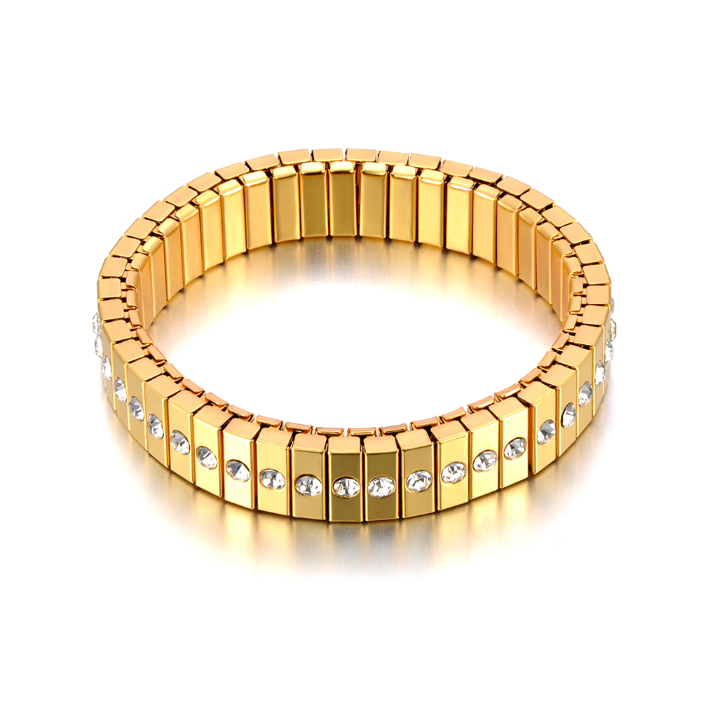Lokaer 316L Edelstahl CZ Kristall Elastizität Kette Armbänder Für Frauen Echt Vergoldet modisch Wasserdicht Schmuck B23138: Hellgelb Gold Farbe