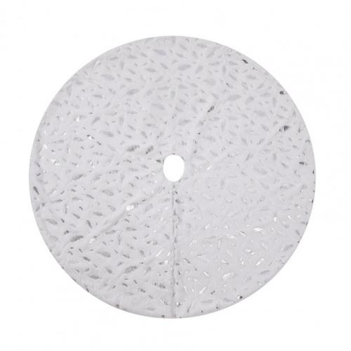 Ferocity Kerstboomrok groot 120 cm diameter rond wit pluche groen/geel krans patroon kerstdecoratie boomdeken pad met klittenbandsluiting