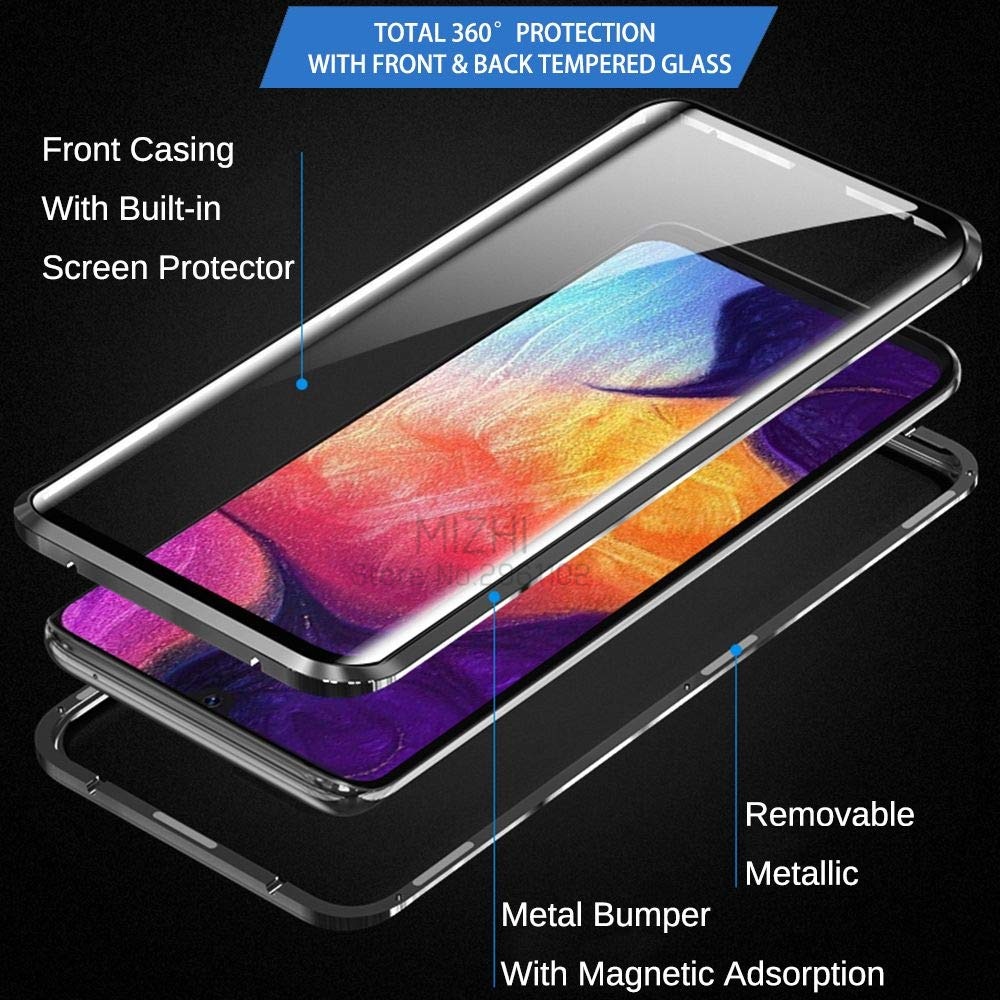 Dubbelzijdige glazen hoes voor samsung galaxy  a20s hoesjes, magnetische metalen bumpercover voor samsung  a20s a 20s a20 s sm -a207f/ ds hoesje