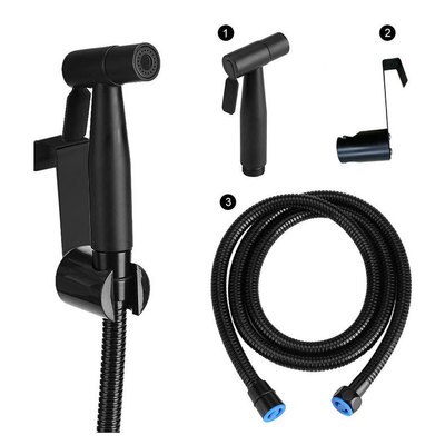 Yooap Matte Black Bidet Douche Kraan Massief Messing Bidet Kraan Moslim Ducha Higienica Warm Koud Water Mengkraan Wc Kranen: Four-Piece Suit